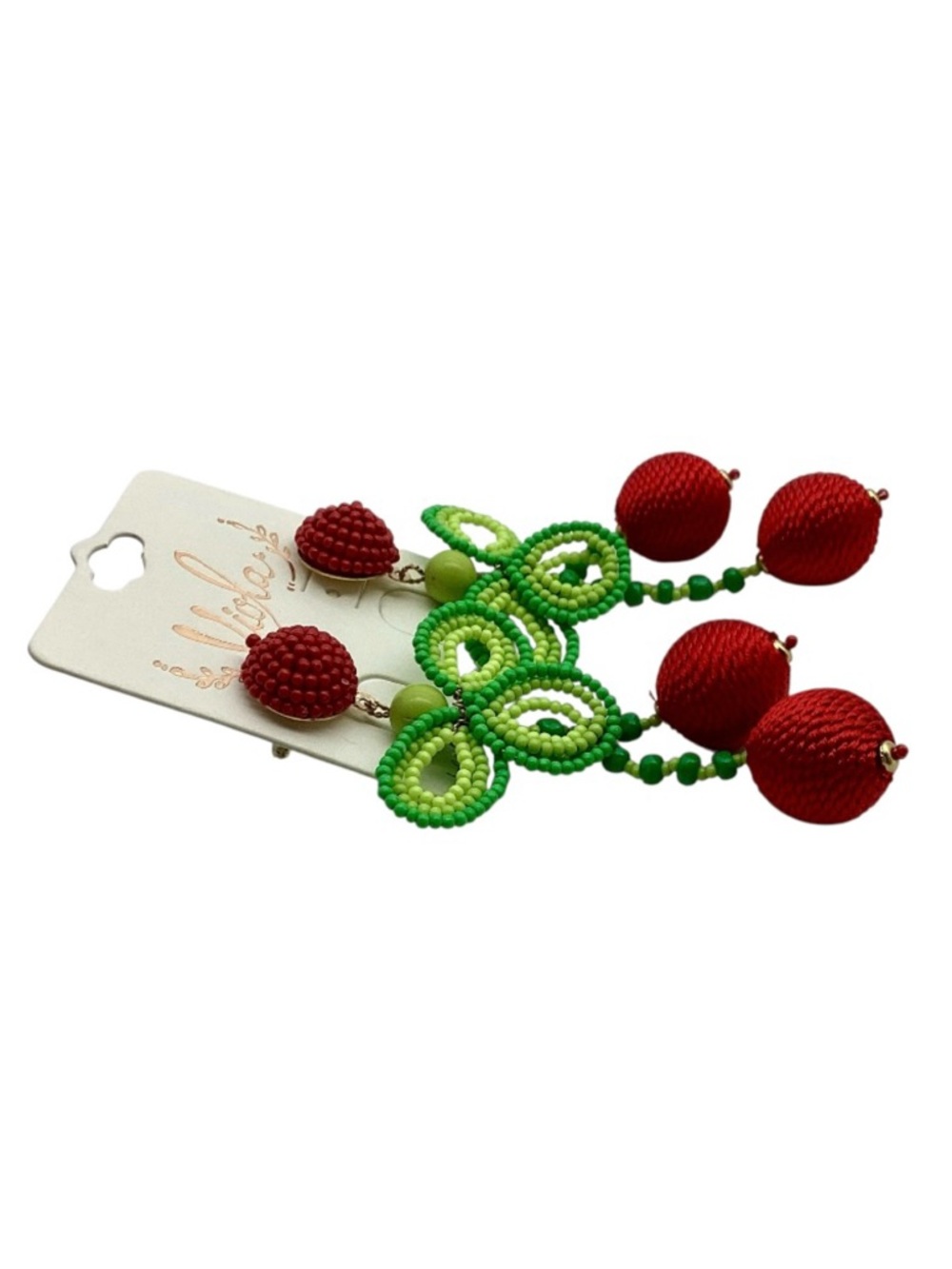 Viola Seed Bead and Woven Cherry Stud Earrings (NWT) - Picture 6 of 9